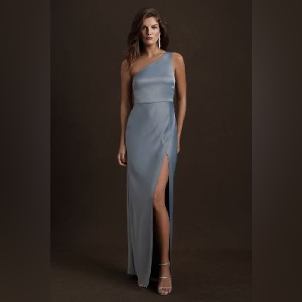 BHLDN One-Shoulder Satin Gown in Dusty Blue
